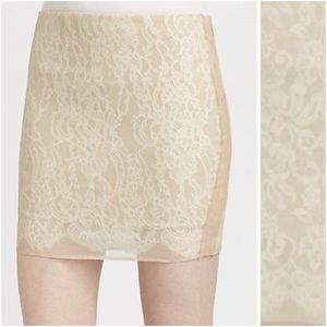 Nude Pink Lace Overlay Mini Skirt